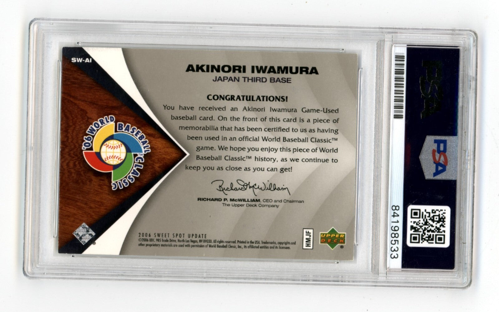 Akinori Iwamura 2006 Sweet Spot Beginnings Swatches WBC Jersey Signed PSA Auto1