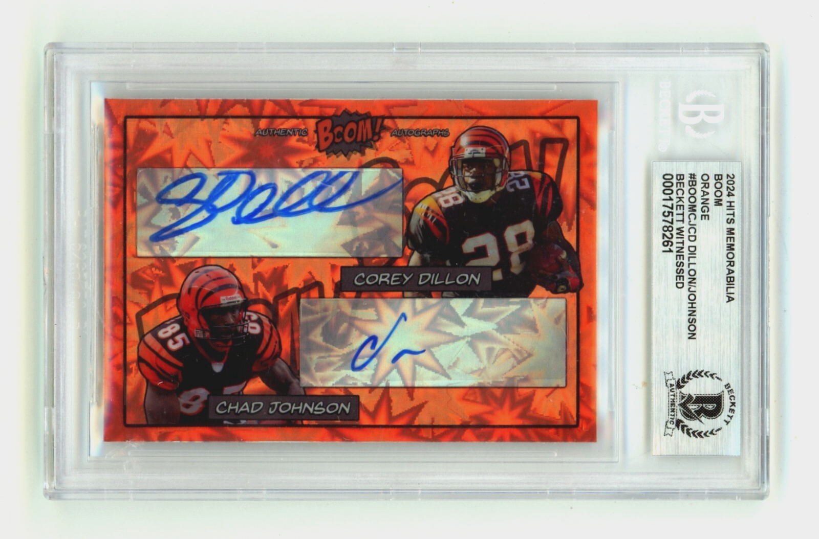 Corey Dillon & Chad Johnson 2024 Hits Memorabilia BOOM Orange /5 Signed BGS Auto0