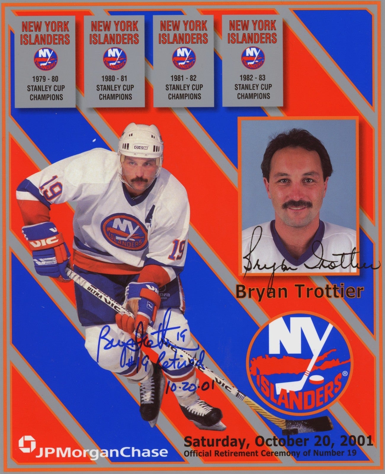 Bryan Trottier Signed Autographed SGA 8x10 Photo w/ #19 Retired PSA ITP COA0