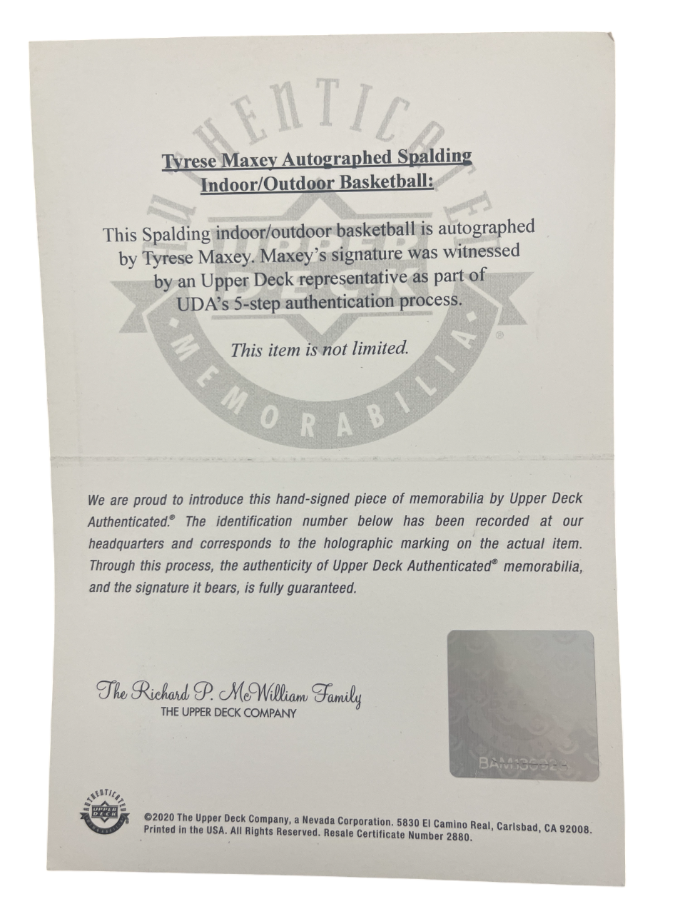 Tyrese Maxey Signed Spalding NBA Basketball Upper Deck UDA COA Philadelphia 76er4