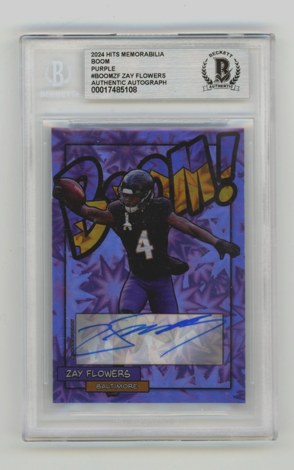 Zay Flowers 2024 Hits Memorabilia BOOM Purple /4 Signed BGS BAS Auto Ravens0