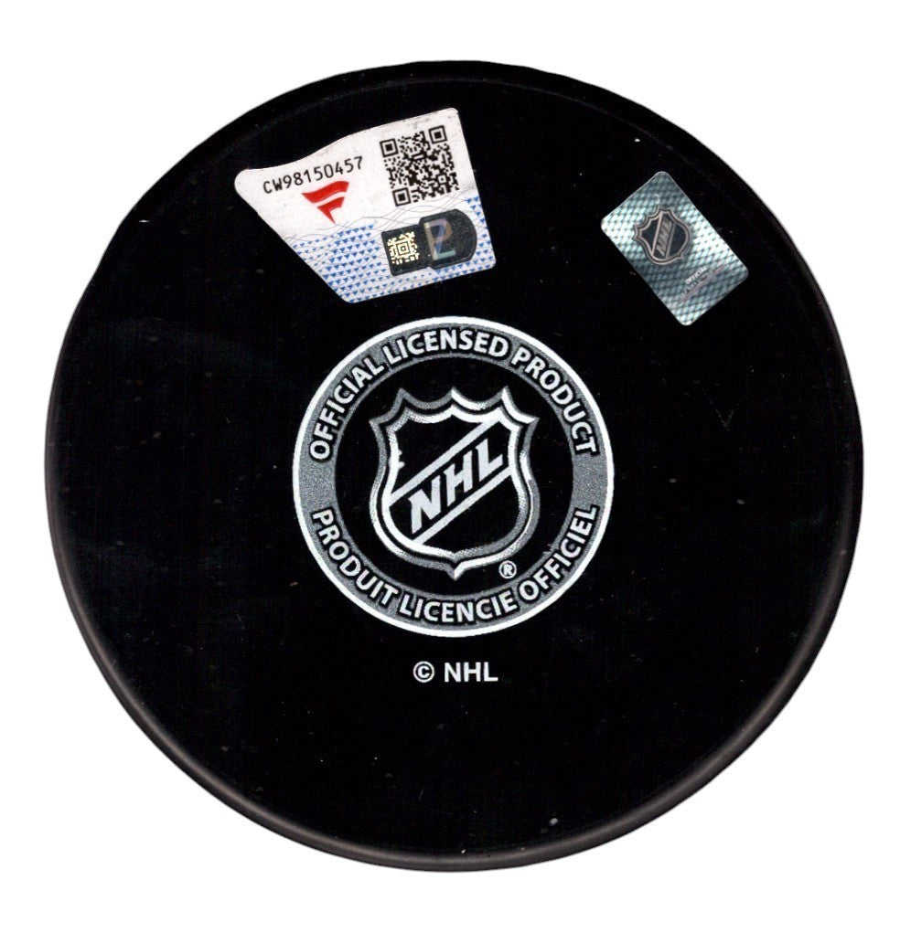 Connor Hellebuyck Signed Jets Logo Puck Secretary of Defense Insc. Fanatics COA1