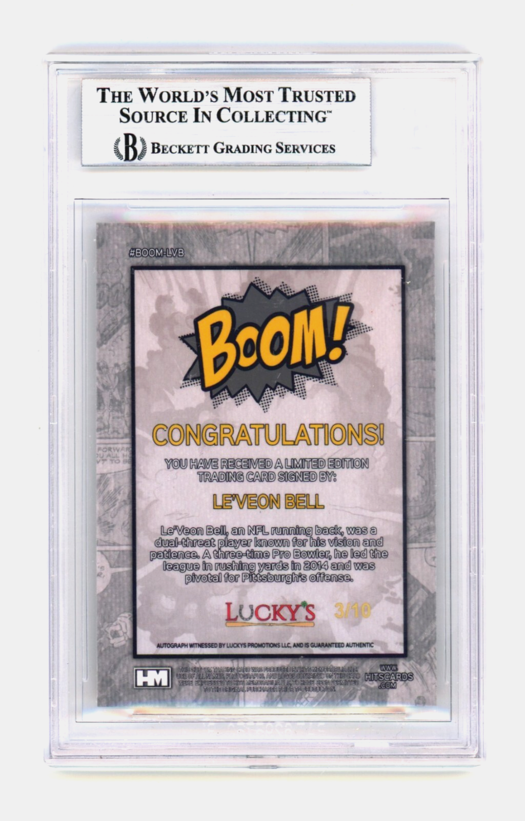 Le'Veon Bell 2024 Hits Memorabilia BOOM Gold /10 Signed BGS BAS Auto Pittsburgh1