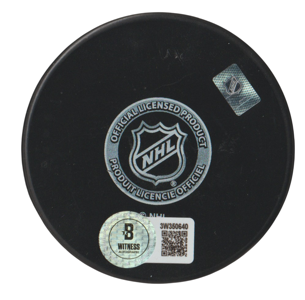 Al Iafrate Signed Maple Leafs Logo Puck w/ Wild Thing Beckett Witness BAS COA1