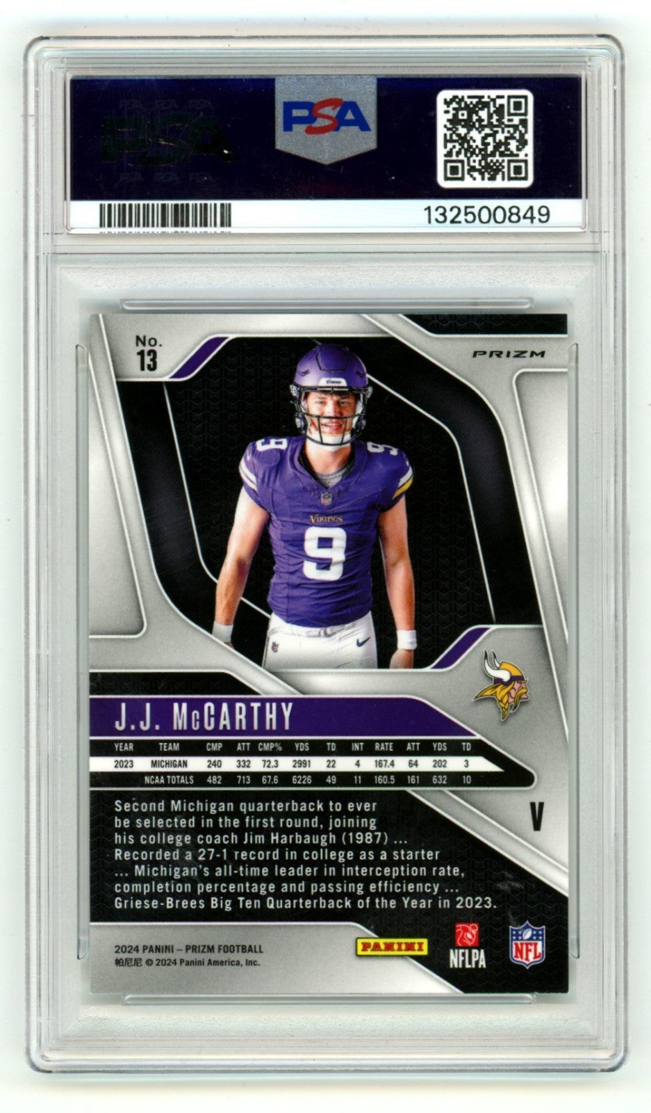 J.J. McCarthy 2024 Panini Prizm 400 Signed Rookie Variation Prizm RC PSA 10 Auto1