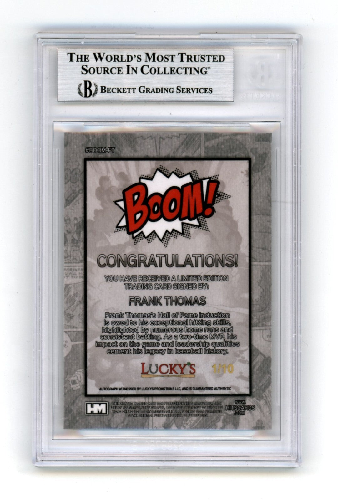 Frank Thomas 2024 Hits Memorabilia BOOM Gold #/10 Signed BGS BAS Auto White Sox1