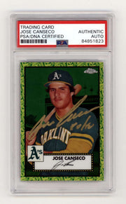 Jose Canseco 2021 Topps Chrome Platinum 579 Green JERSEY # 33/99 Signed PSA Auto0