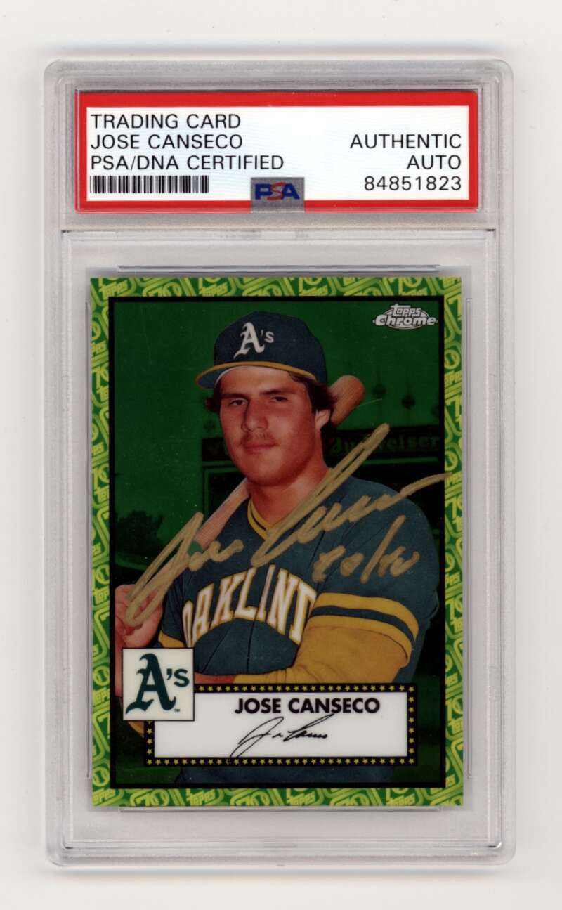 Jose Canseco 2021 Topps Chrome Platinum 579 Green JERSEY # 33/99 Signed PSA Auto0