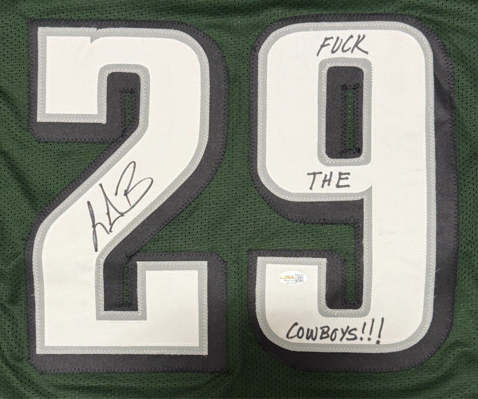 LeGarrette Blount Signed Eagles Custom Jersey w/ F**K The Cowboys JSA Wit COA1