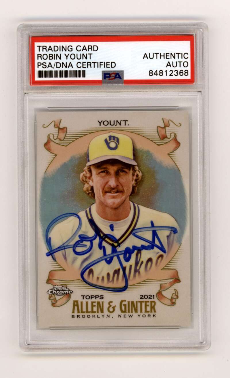 Robin Yount 2021 Topps Chrome Allen & Ginter Refractor Signed PSA Authentic Auto0