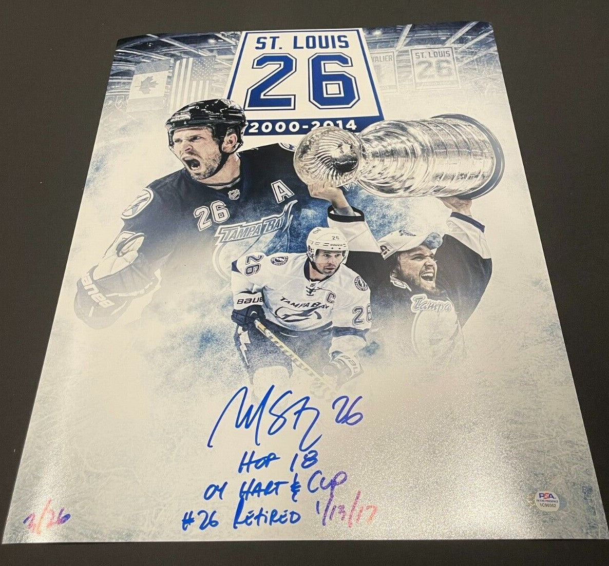  Martin St. Louis Signed Auto TB Lightning 16x20 Photo 4x Ins LE /26 PSA ITP COA0