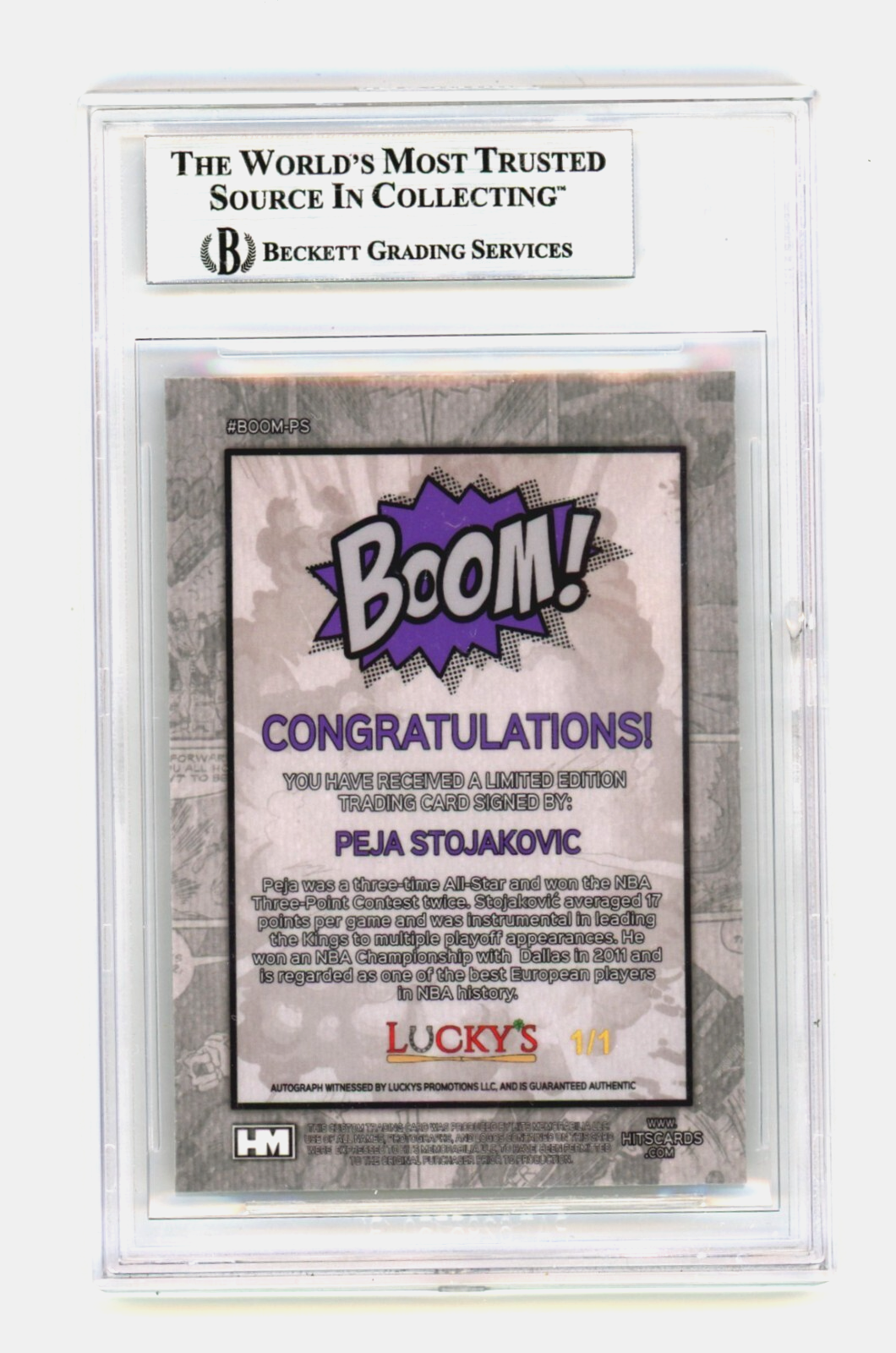 Peja Stojakovic 2024 Hits Memorabilia BOOM Super 1/1 Signed BGS BAS Auto Kings1