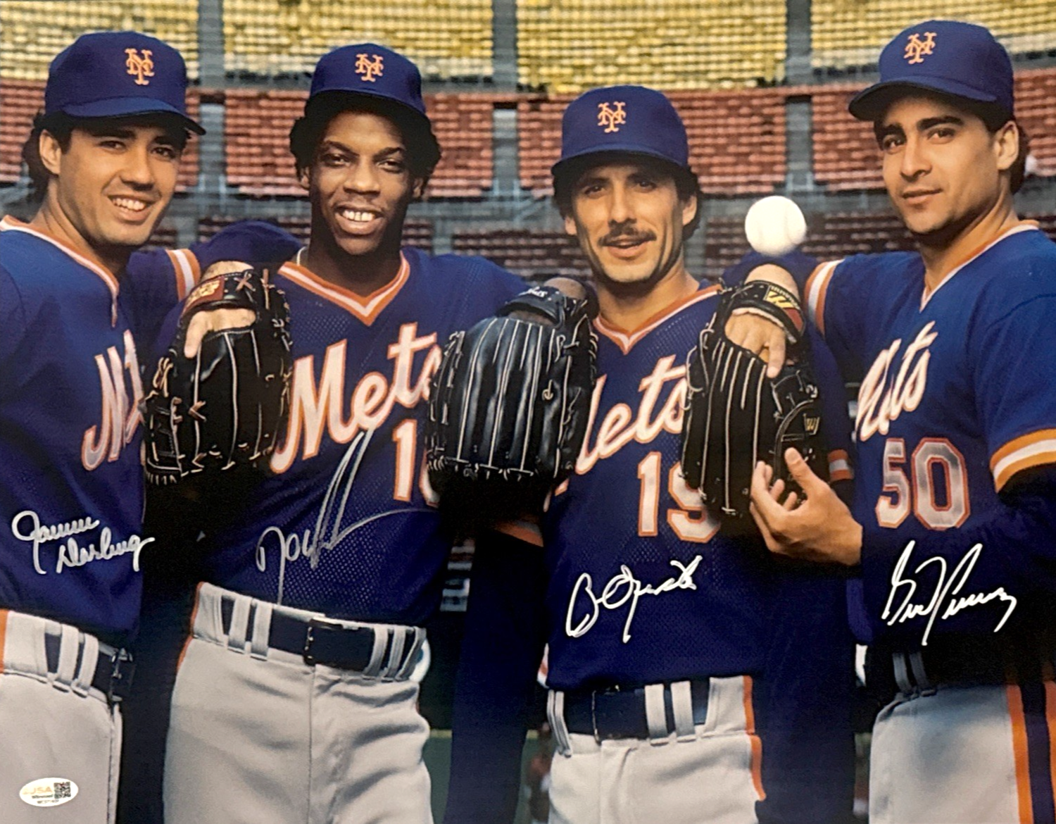 Gooden Darling Ojeda Fernandez Mets Starting Four Signed 16x20 Photo JSA W COA A0
