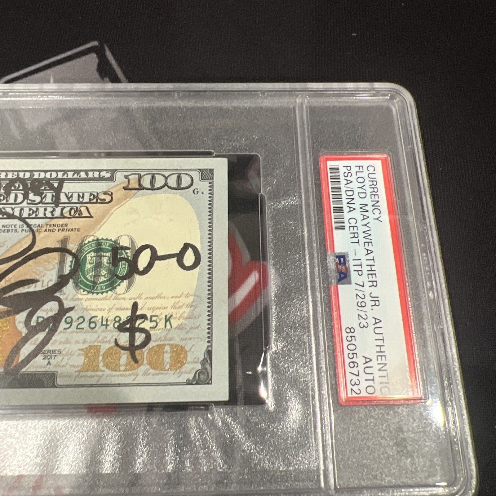 Floyd Mayweather Jr. Signed $100 Bill US Currency x4 Inscription PSA Auth Auto B3