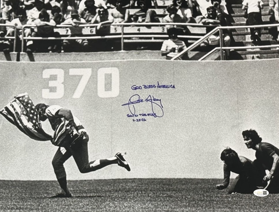 Rick Monday Signed 16x20 Flag Photo w/ God Bless America + Date JSA WITNESS COA0