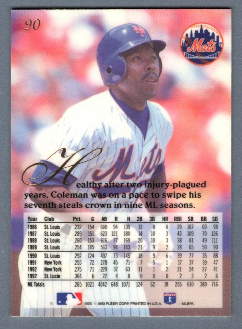 Vince Coleman Signed Autographed 1993 Fleer Flair #90 LSCM COA New York Mets1