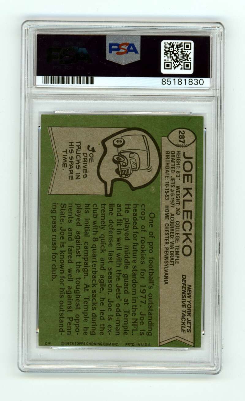 Joe Klecko 1978 Topps #287 Rookie RC w/ HOF 23 Insc Signed PSA 10 Auto Jets1