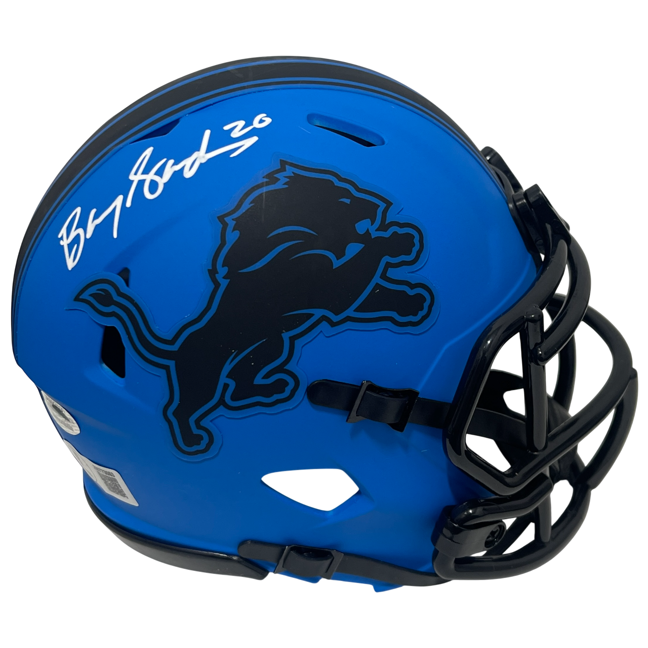 Barry Sanders Signed Detroit Lions Rave Mini Helmet Beckett Witness BAS COA0
