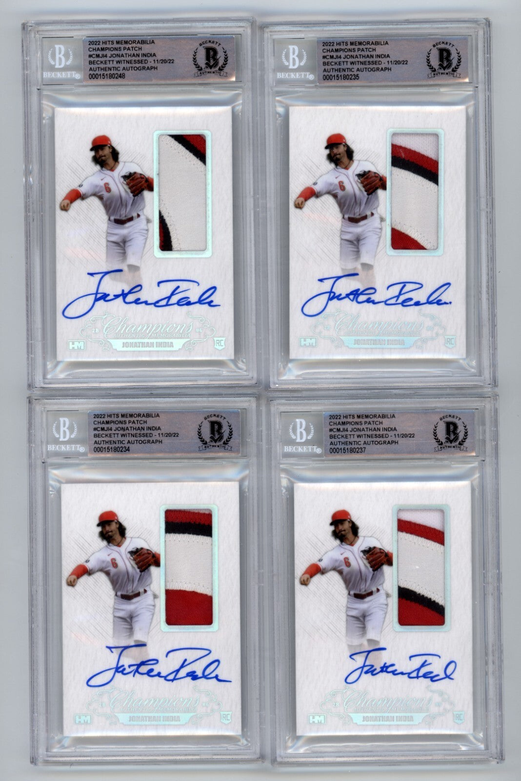 Jonathan India 2021 Hits Memorabilia Champions Silver Patch Auto RC #/10 BGS BAS0