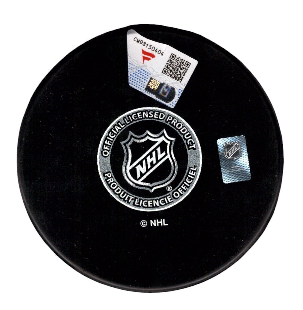 Jack Hughes Signed New Jersey Devils Logo Puck w/ Raise Hell Insc. Fanatics COA1