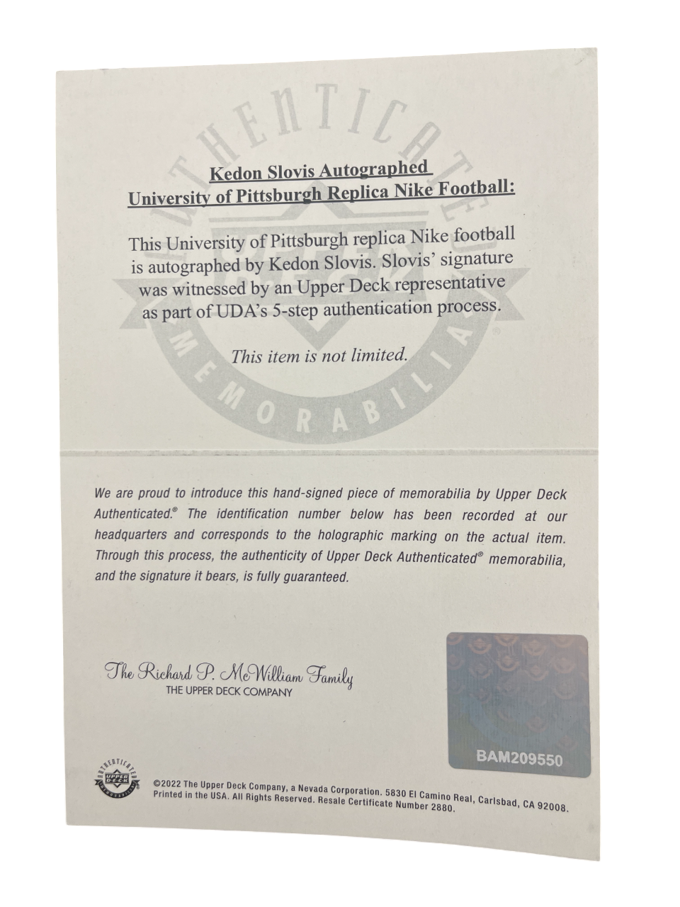 Kedon Slovis Signed Pittsburgh Nike Football Upper Deck UDA COA Panthers3