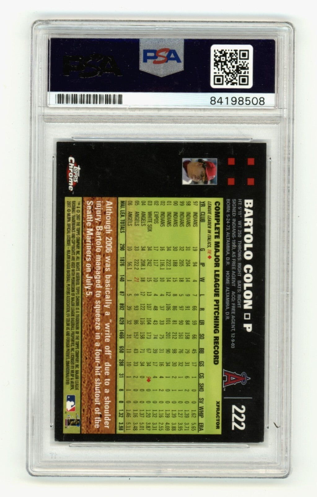 Bartolo Colon 2007 Topps Chrome X-Fractor Refractor Signed PSA Authentic Auto1