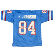 Billy White Shoes Johnson Signed Oilers Custom Jersey w/ 3 Insc JSA Witness COA0