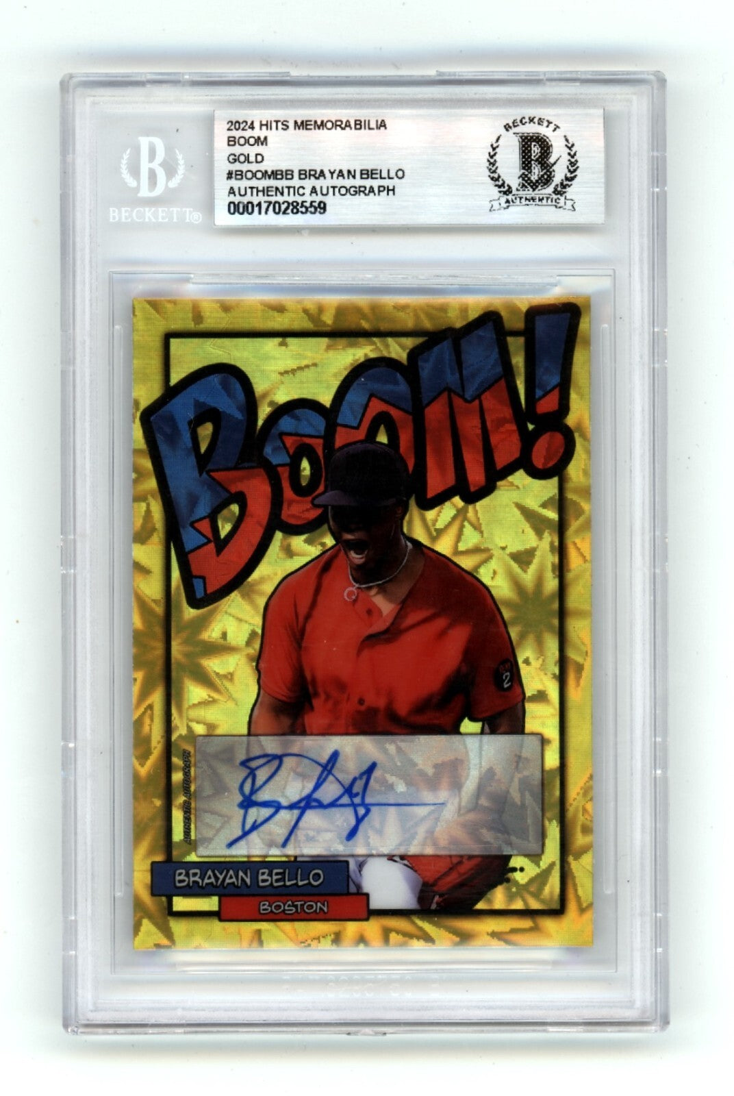 Brayan Bello 2024 Hits Memorabilia BOOM Gold #/10 Signed BGS BAS Auto Red Sox0