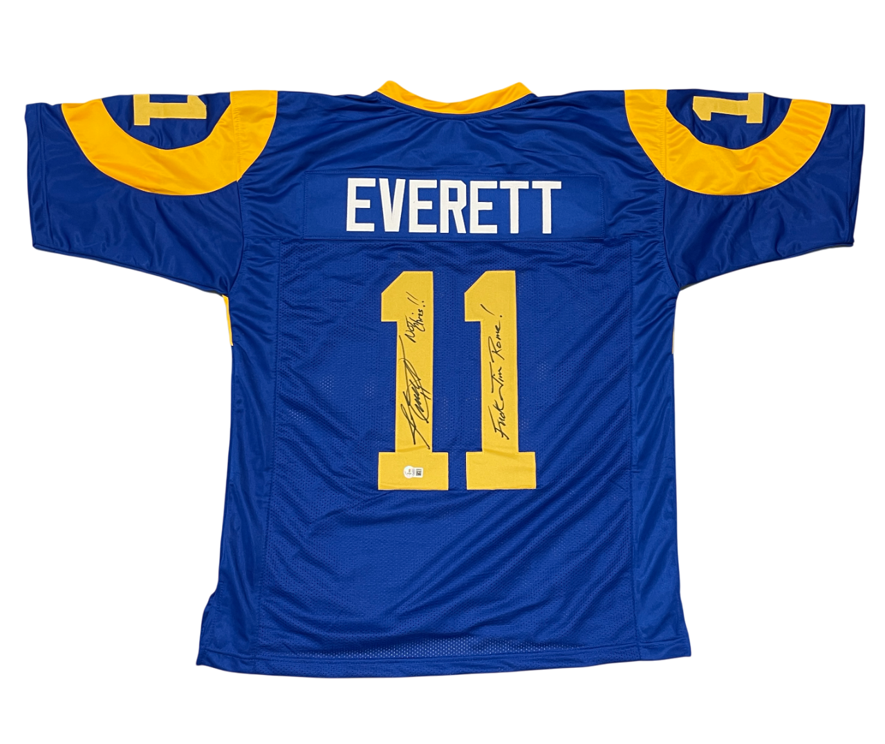 Jim Everett Signed Rams Custom Jersey w Not Chris F** Jim Rome Beckett W BAS COA0