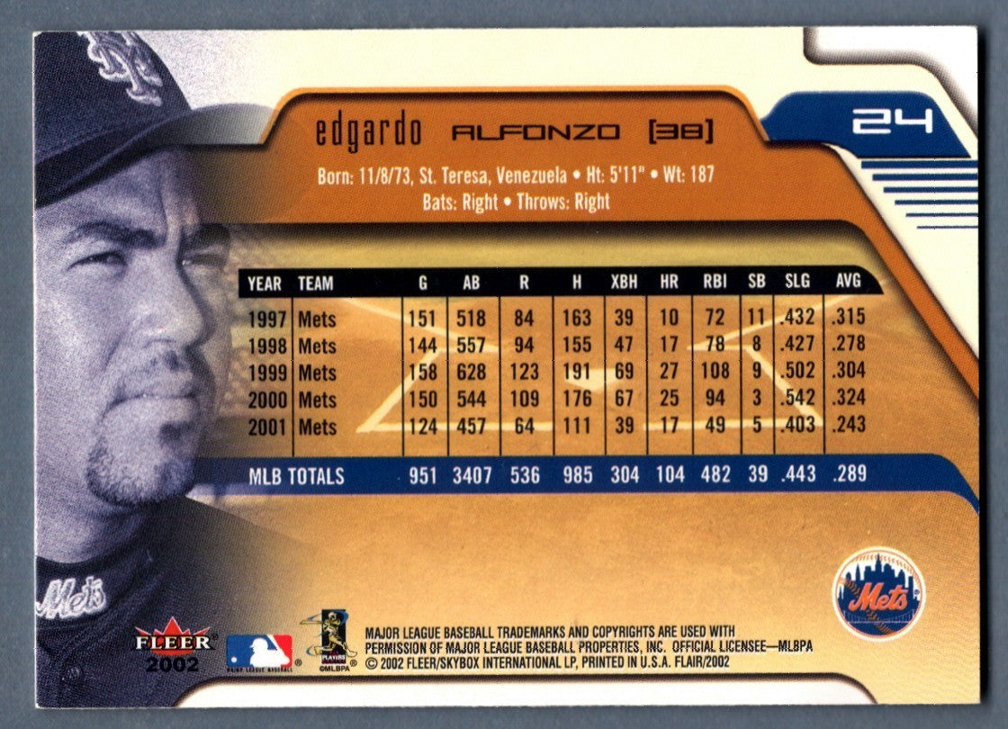Edgardo Alfonzo Signed Autographed 2002 Fleer #24 LSCM COA New York Mets1