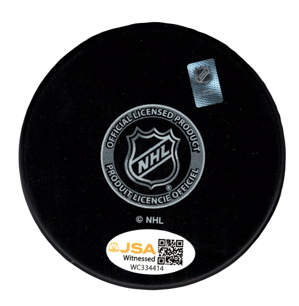 Dawson Mercer Signed Autographed New Jersey Devils Logo Puck JSA Witness COA1