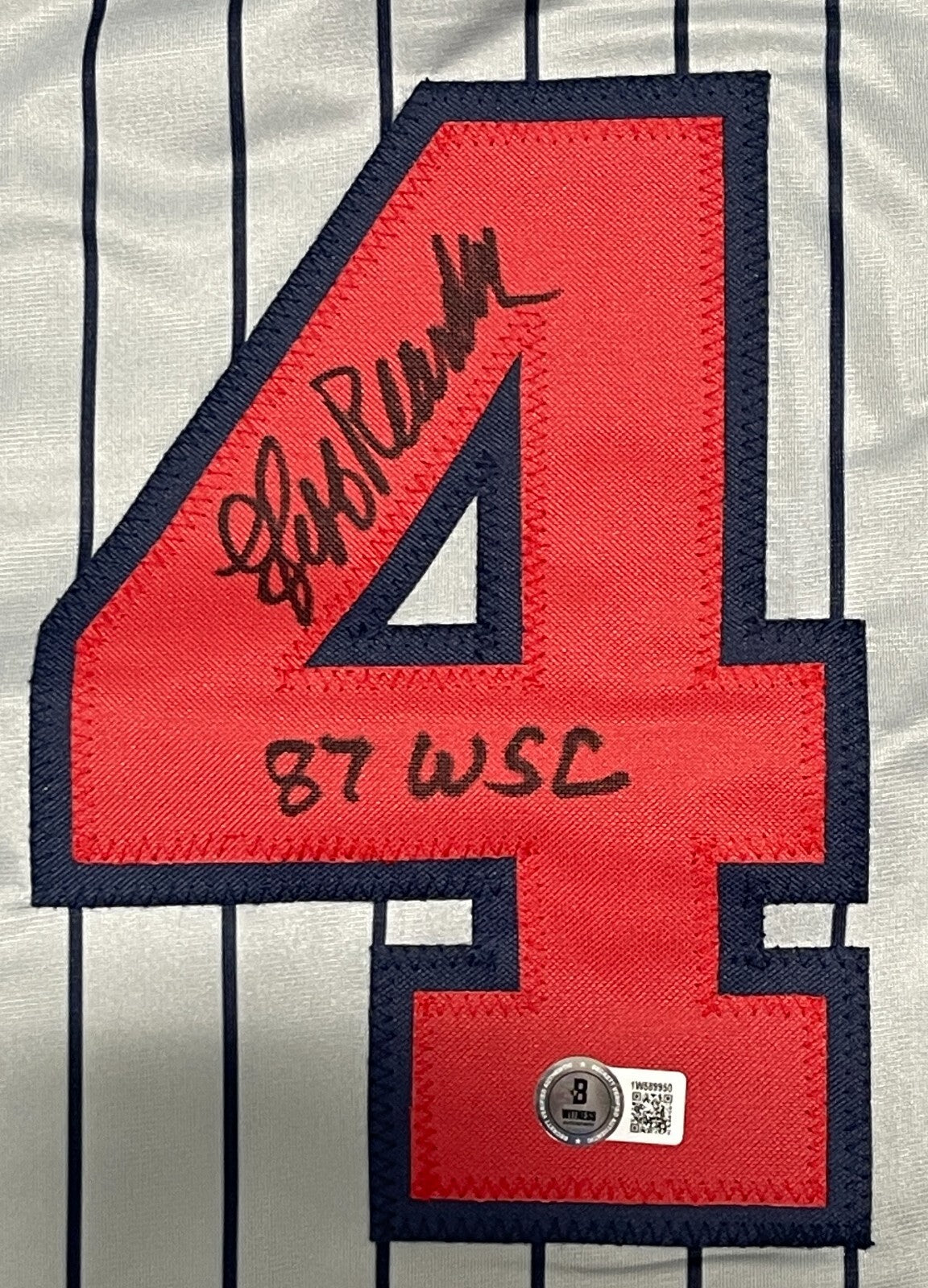 Jeff Reardon Signed Minnesota Twins Custom Jersey w/ 87 WSC Beckett Wit BAS COA1