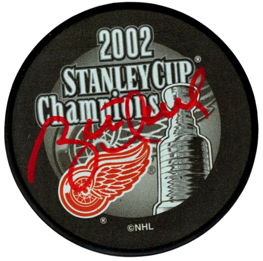 Brett Hull Signed 2002 Stanley Cup Detroit Red Wings Puck Beckett Wit BAS COA0