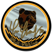 Tim Thomas Signed Bruins Reverse Retro Puck w/ 09 11 Vezina Beckett Wit BAS COA0