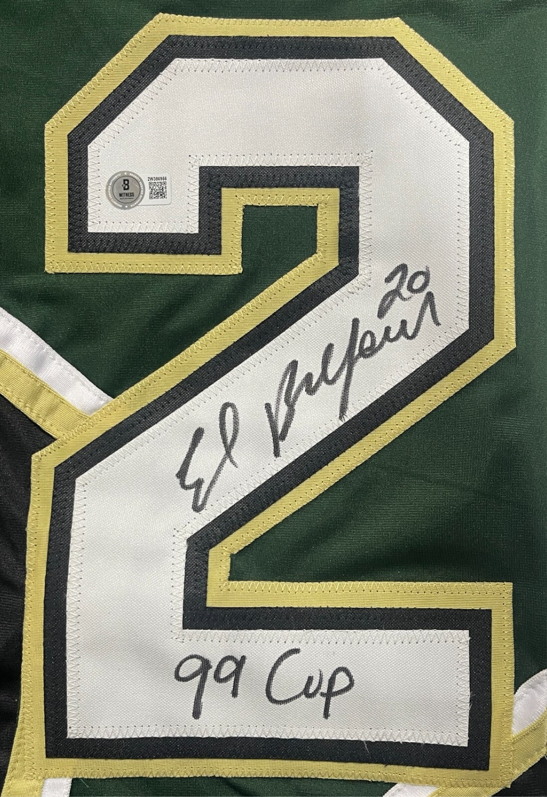 Ed Belfour Signed Dallas Stars Custom Jersey w/ 99 Cup Beckett Witness BAS COA1