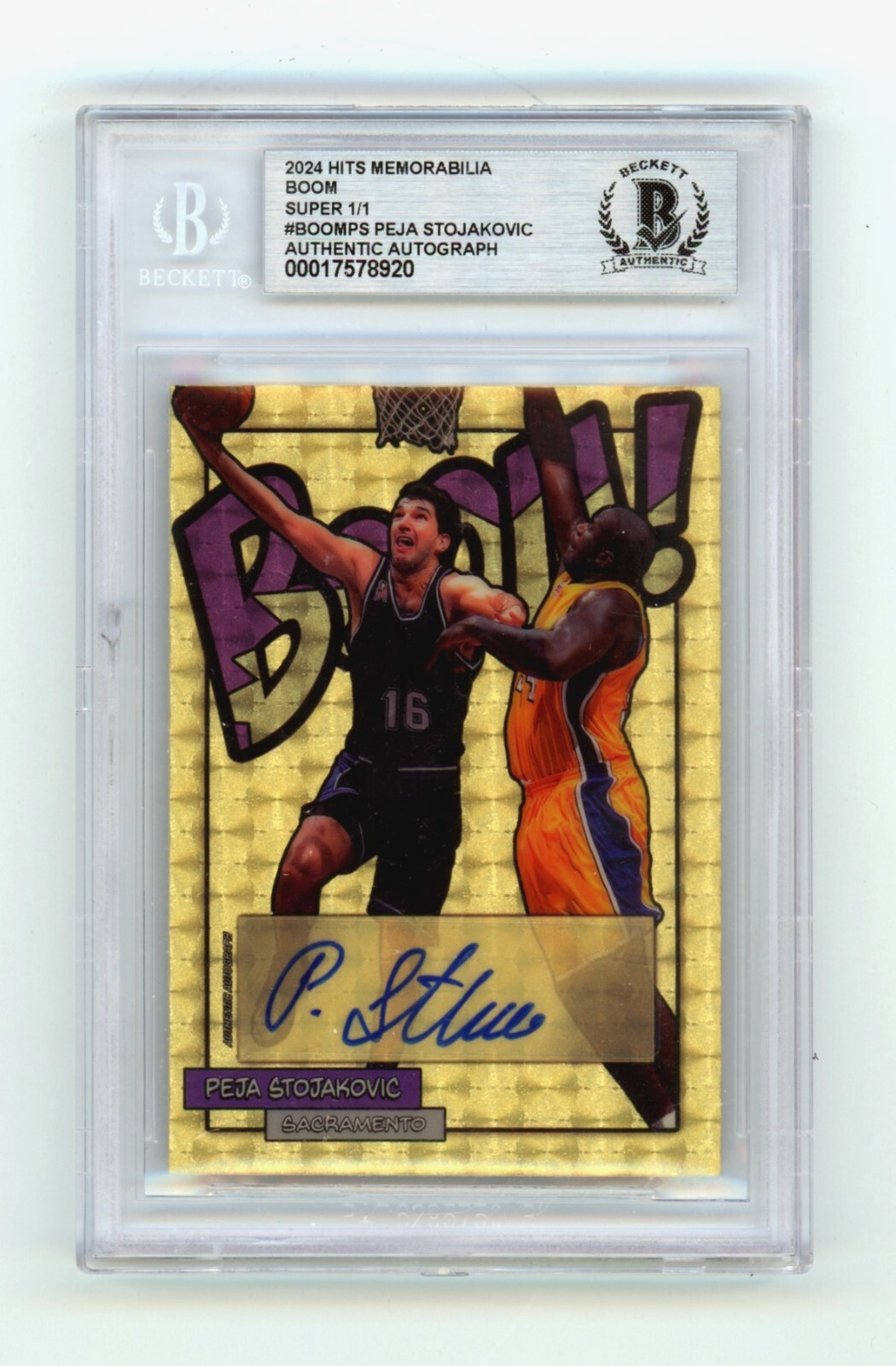 Peja Stojakovic 2024 Hits Memorabilia BOOM Super 1/1 Signed BGS BAS Auto Kings0
