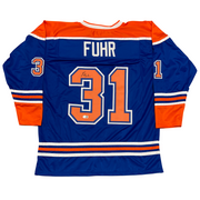 Grant Fuhr Signed Edmonton Oilers Custom Jersey Beckett Witness BAS COA0