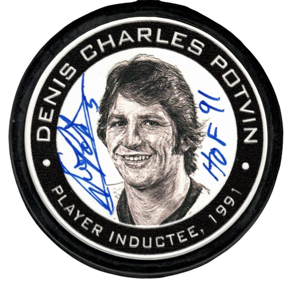 Denis Potvin Signed Hall of Fame Induction Puck w/ HOF 91 PSA ITP COA Islanders0