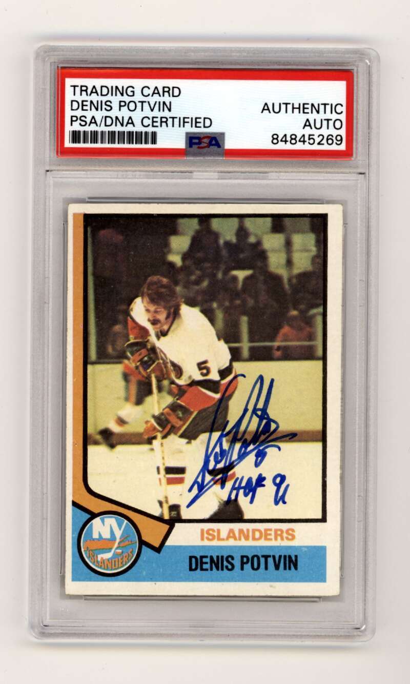 Dennis Potvin 1974-75 Topps #195 Rookie RC w/ HOF Insc Signed PSA Authentic Auto0