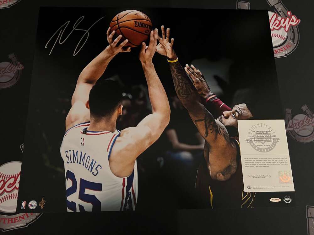 Ben Simmons Signed 24x20 Photo Matchup vs LeBron James Upper Deck UDA COA4
