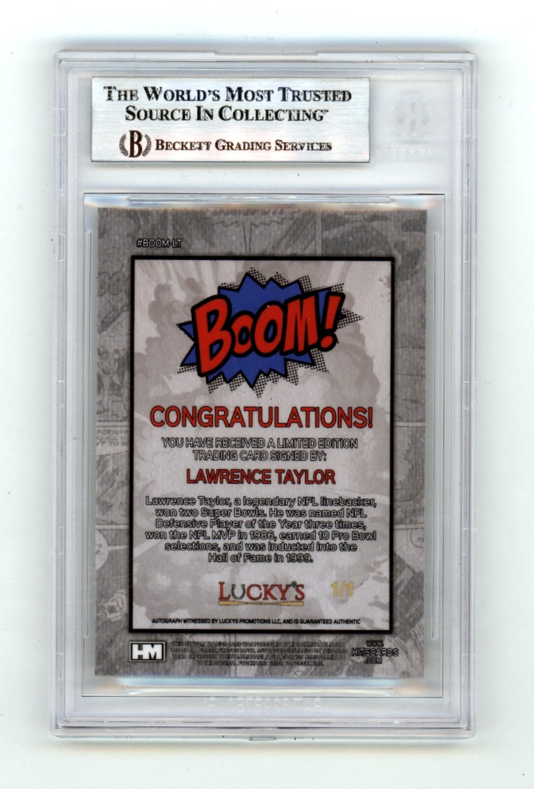 Lawrence Taylor 2024 Hits Memorabilia BOOM Super #1/1 Signed BGS BAS Auto Giants1