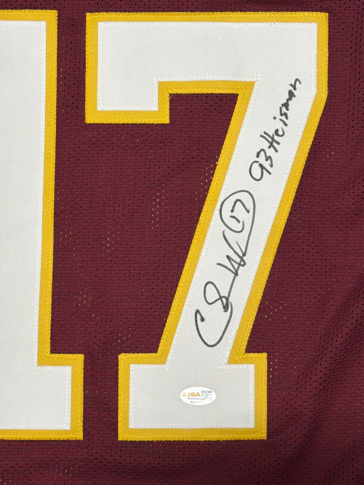 Charlie Ward Signed Florida State Custom Jersey w/ 93 Heisman JSA Witness COA2
