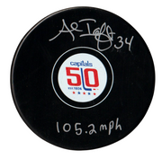Al Iafrate Signed Capitals 50th Anniversary Puck w 105.2 MPH Beckett Wit BAS COA0