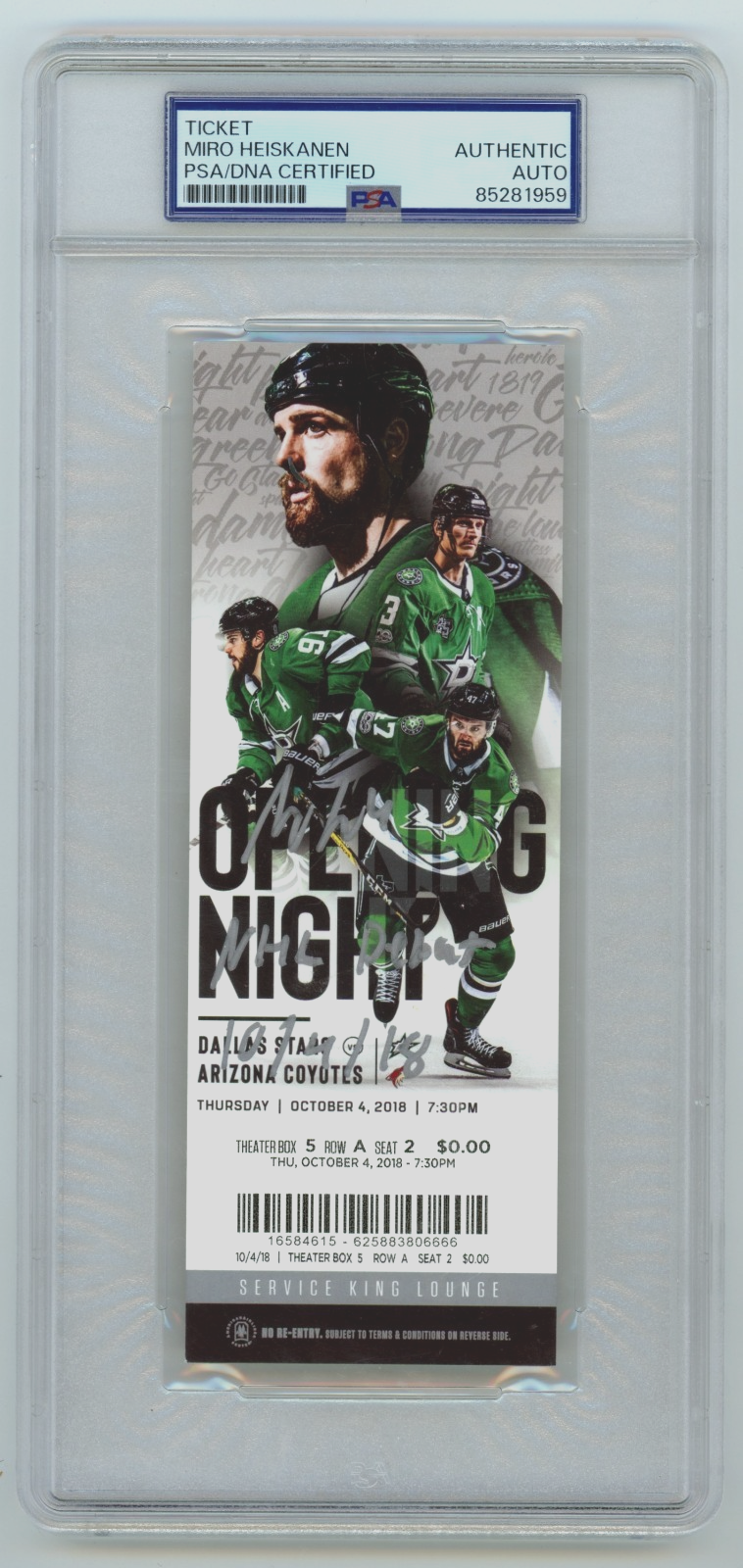 Miro Heiskanen Signed NHL Debut Game Ticket 10/4/18 w/ Insc. PSA Auth Auto Stars0