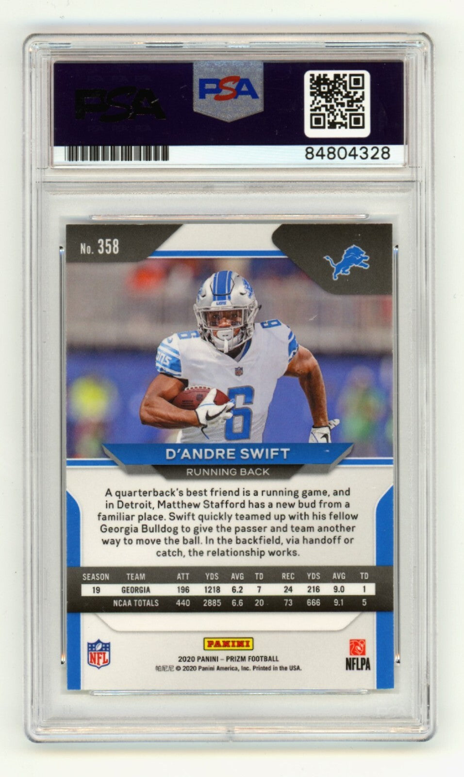 D'Andre Swift 2020 Panini Prizm #358 Rookie RC Signed PSA Authentic Auto Bears1