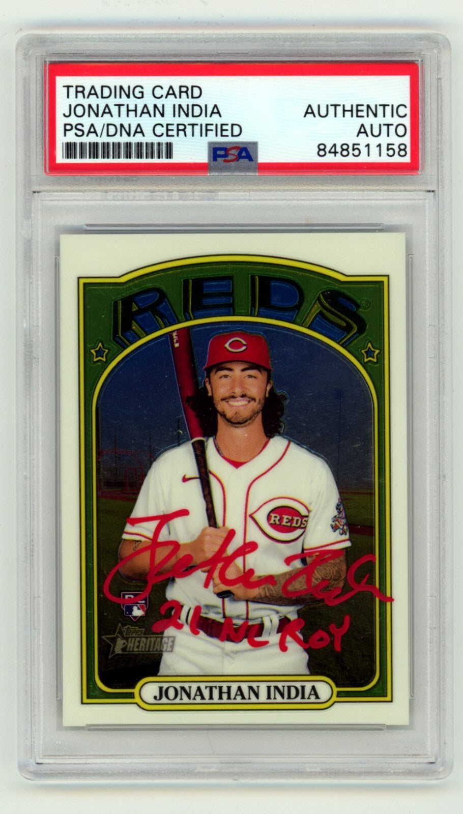 Jonathan India 2021 Topps Heritage Chrome #541 RC Signed w/Ins /999 PSA Auto0