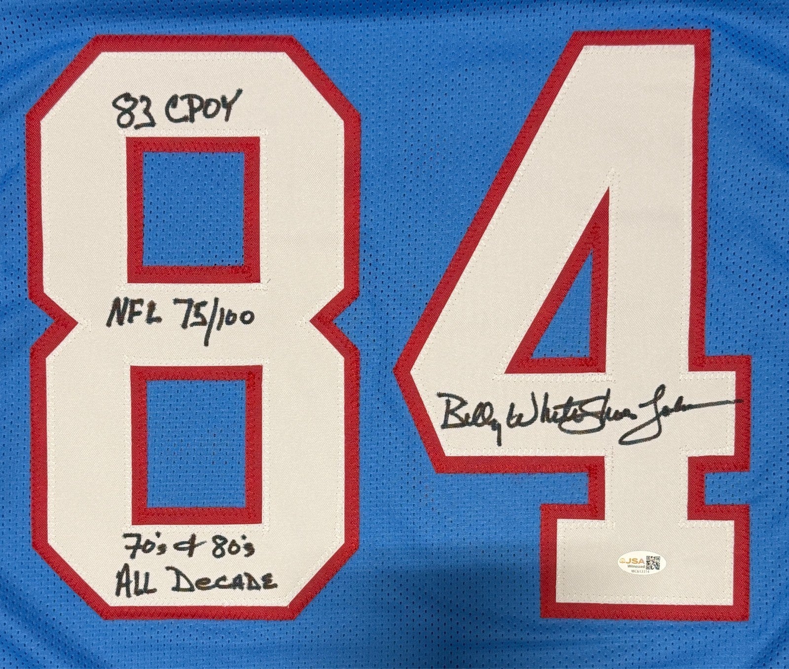 Billy White Shoes Johnson Signed Oilers Custom Jersey w/ 3 Insc JSA Witness COA1