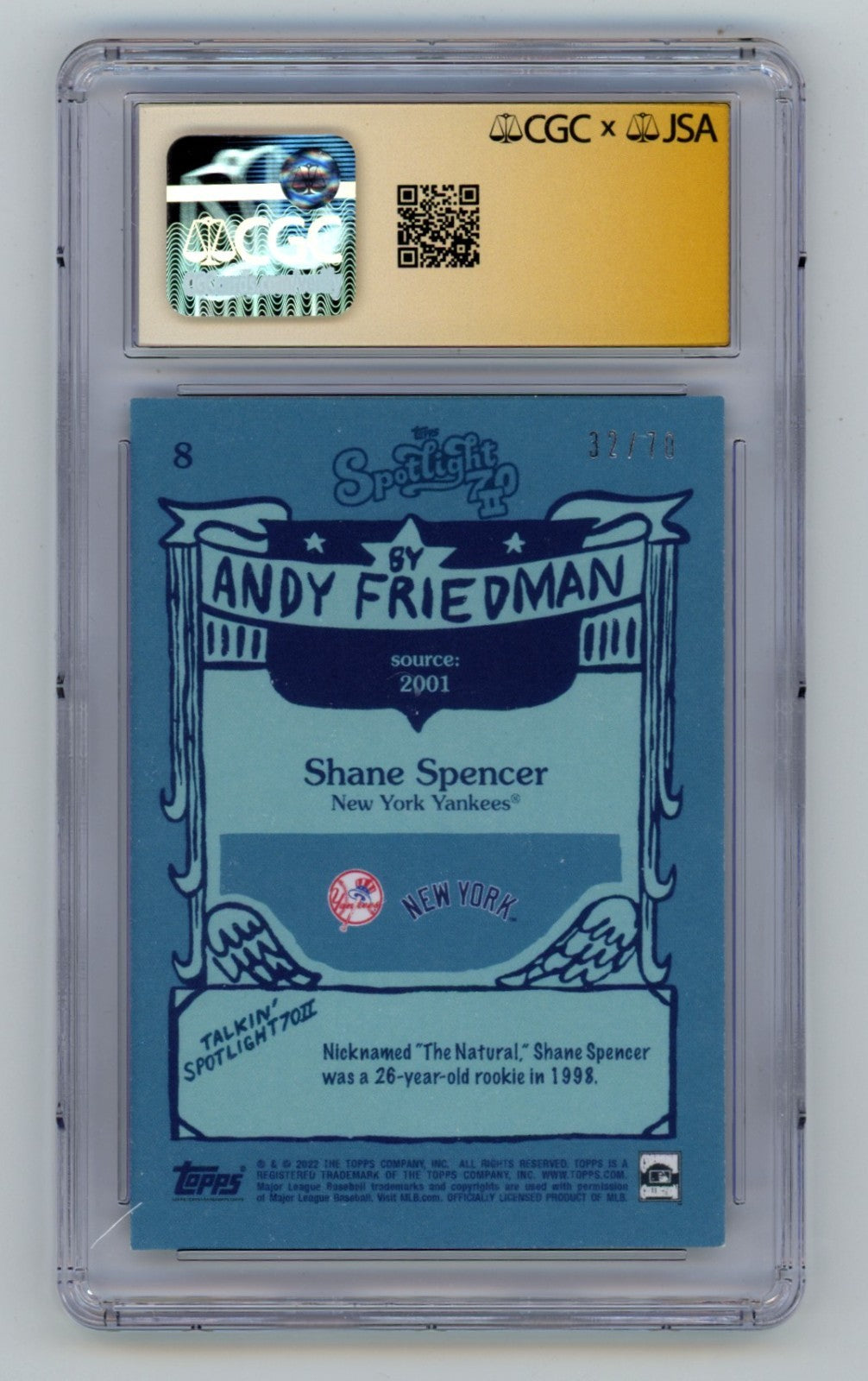 Shane Spencer 2022 Topps Spotlight 70 Stamp #32/70 Insc Signed JSA CGC 9 10 Auto1