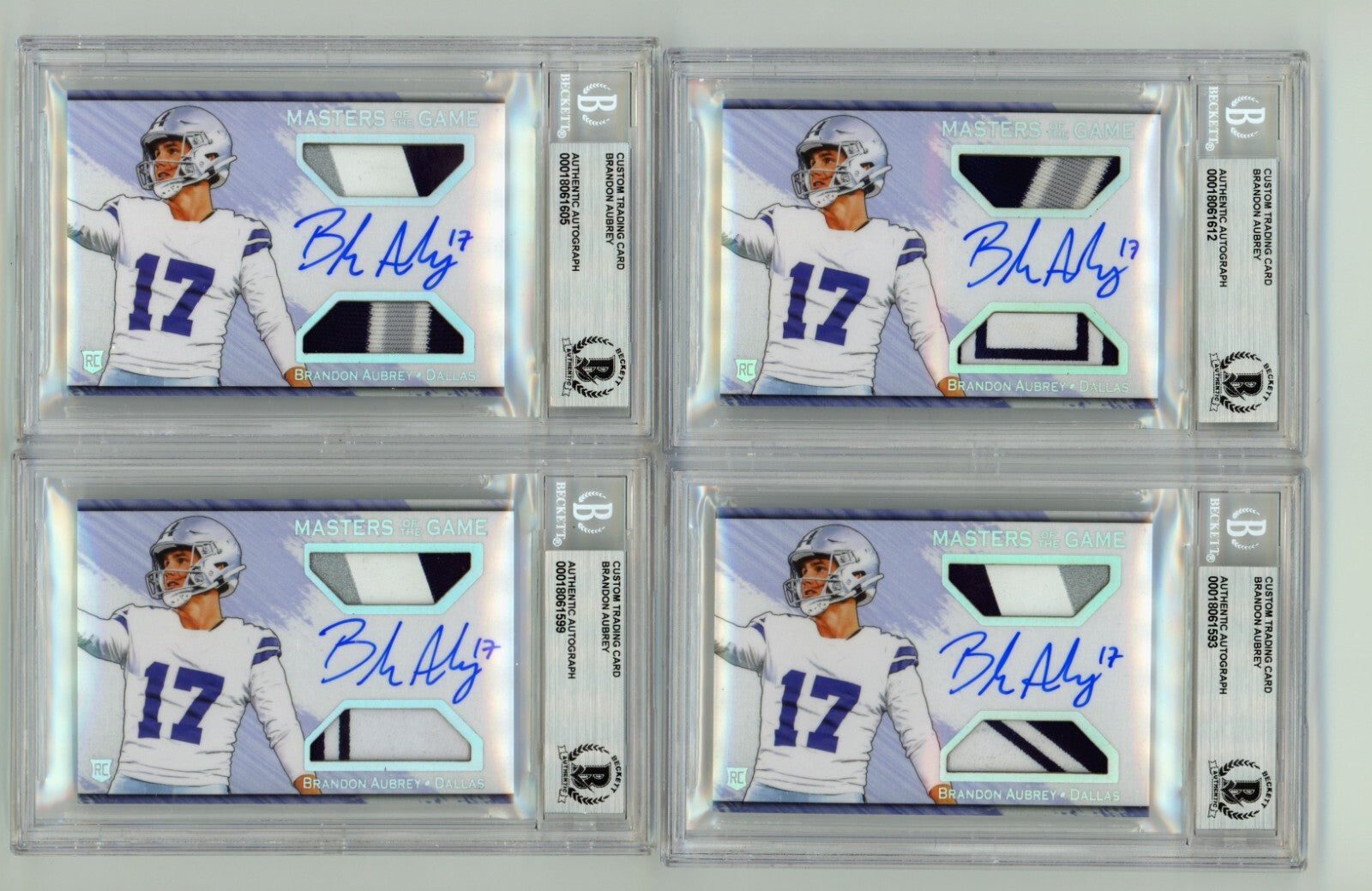 Brandon Aubrey 2023 Hits Memorabilia Silver H RPA Dual Patch Auto RC /17 BGS BAS3