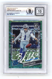 Brandon Aubrey 2023 Donruss Optic Green Velocity Prizm RR RC Signed BGS 10 Auto0